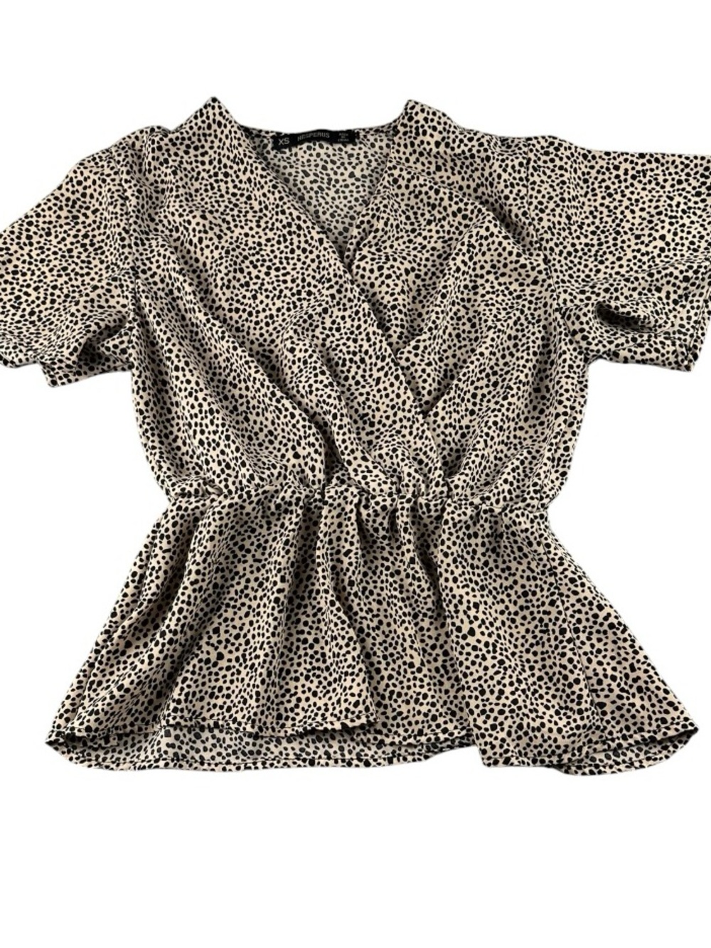 Hesperus Cheetah Leopard Print Faux Wrap Peplum Blouse Top XS - Picture 7 of 13
